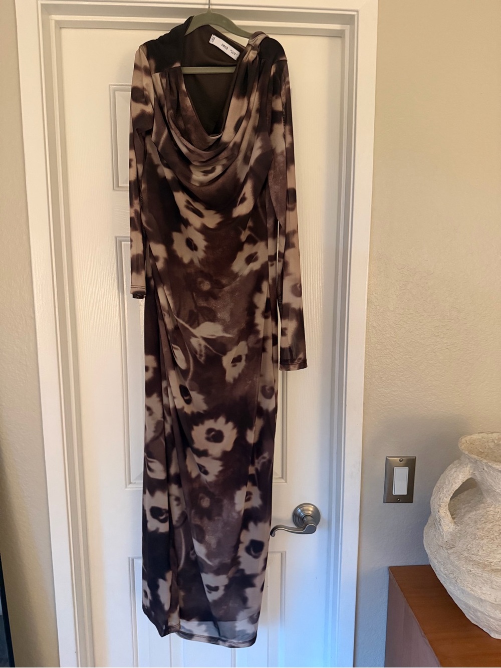 Mango Brown and Cream Floral Midi Dress